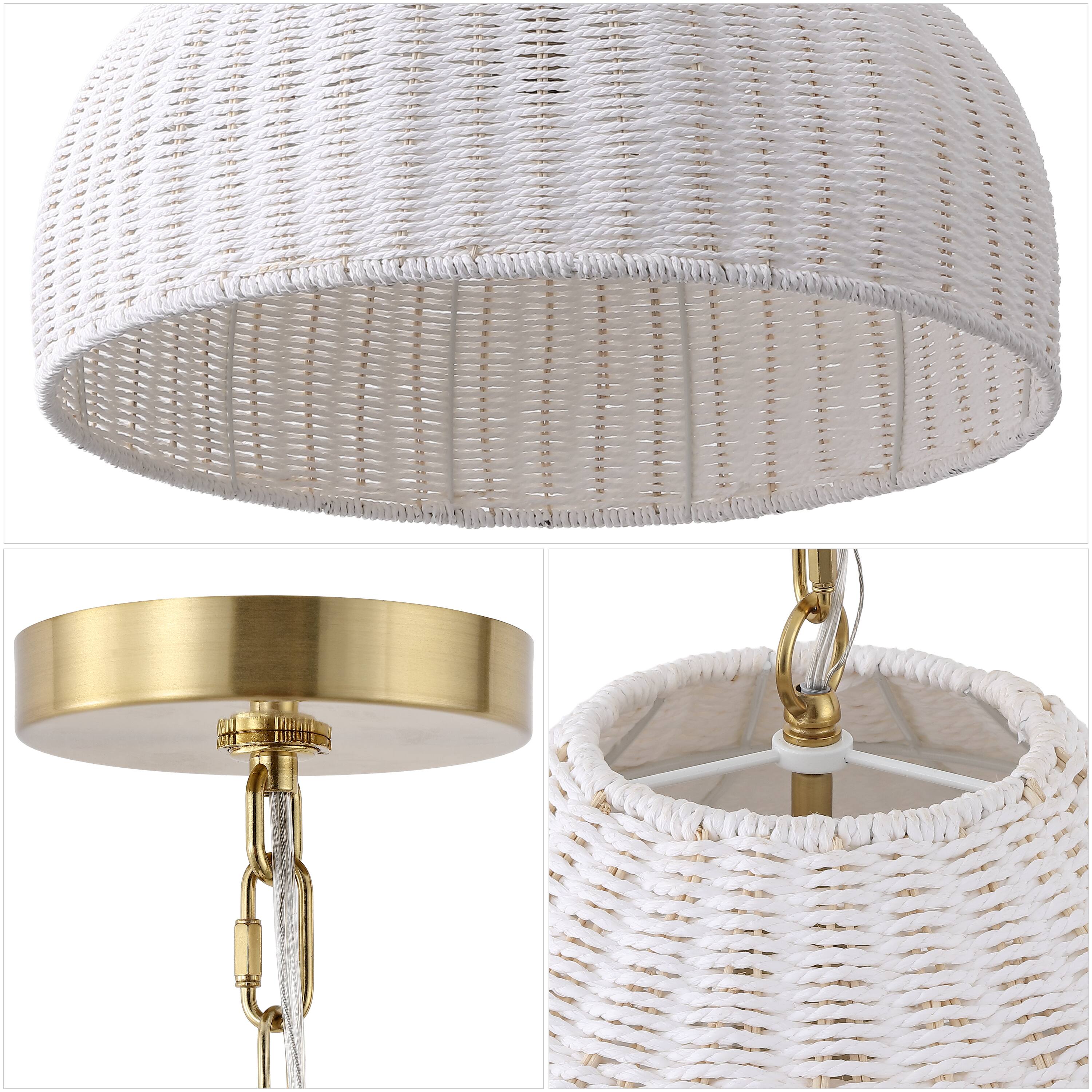 Alt View 4. Jonathan Y - Eliza 20" Coastal Bohemian White and Brass Gold Dome Pendant Light with Woven Rattan Shade for Kitchen Island, 1-Light - White/Brass Gold.