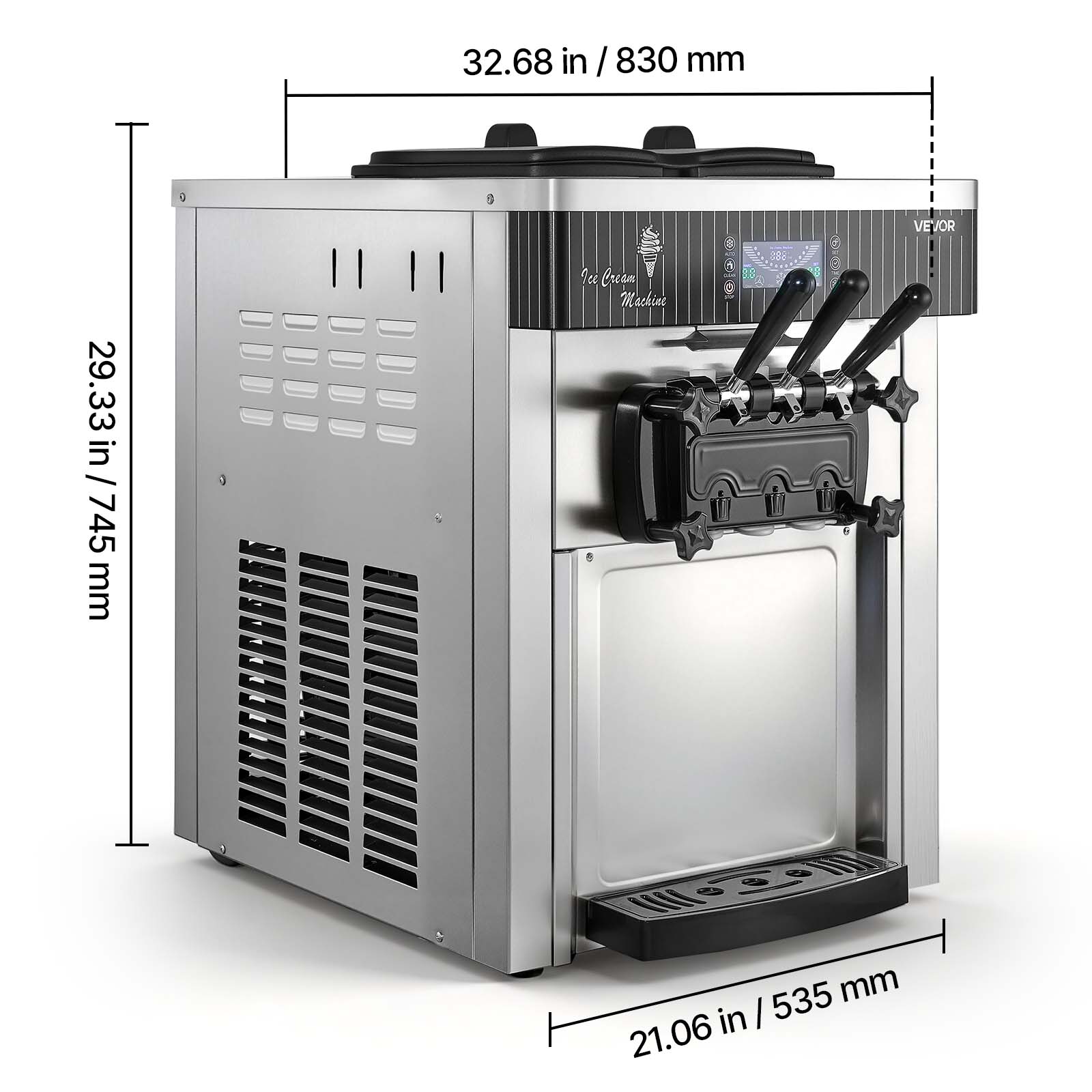 32.68 in / 830 mm  
29.33 in / 745 mm  
Ice Cream Machine  
VEVOR  
535 mm in / 21.06