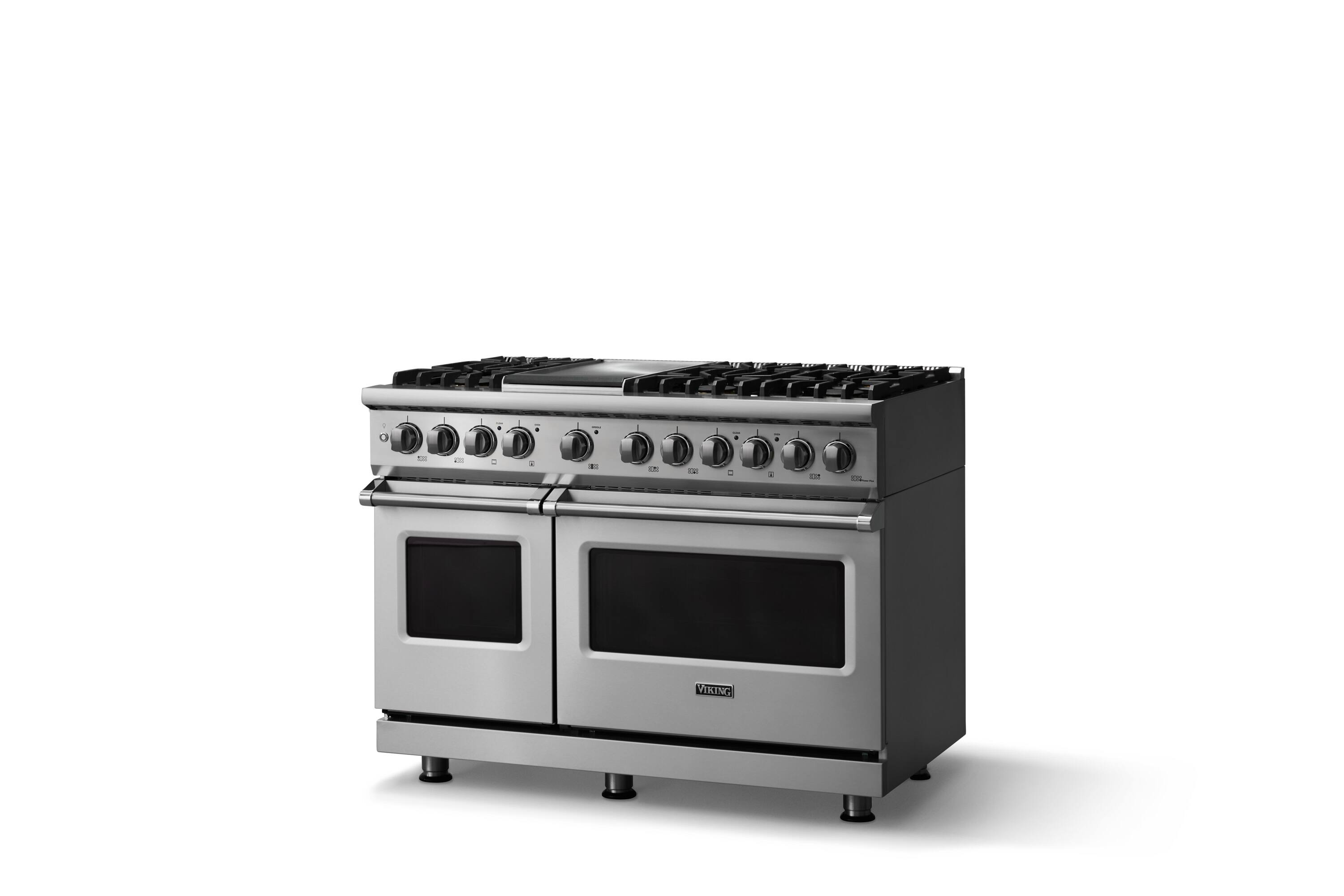 Angle. Viking - 48"W. P5S 7.3 Cu.Ft. Freestanding Self-Clean LP Sealed 6 Burner Dual Fuel Convection Range/Griddle-Stainless Steel - Stainless Steel.