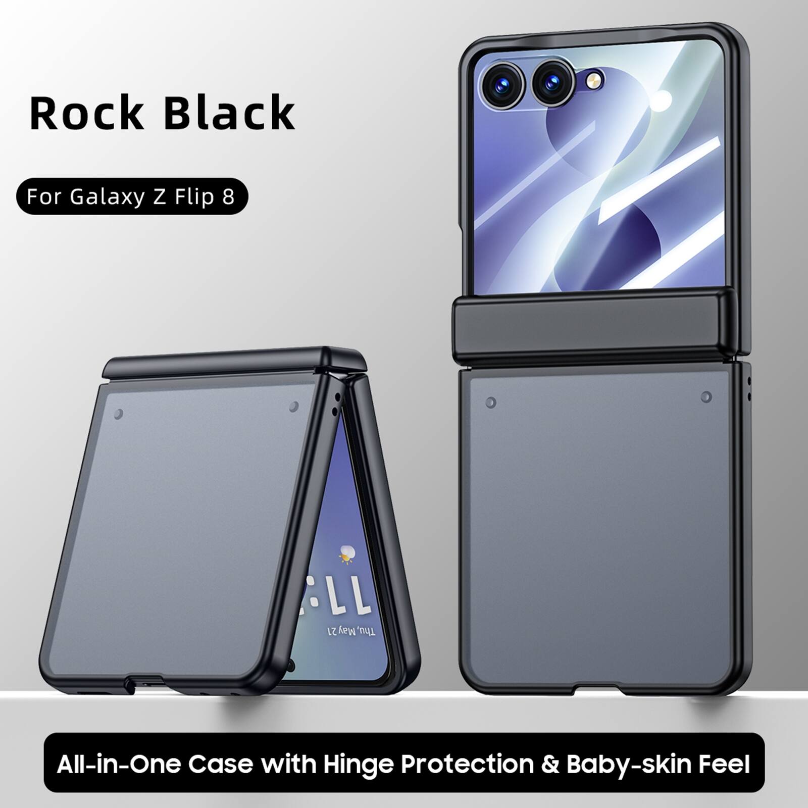 Dteck - Shockproof Matte Hard PC Case Hinge Protection Cover For Samsung Galaxy Z Flip8 with Built-in Screen Protector - Black(HD Clear Film)