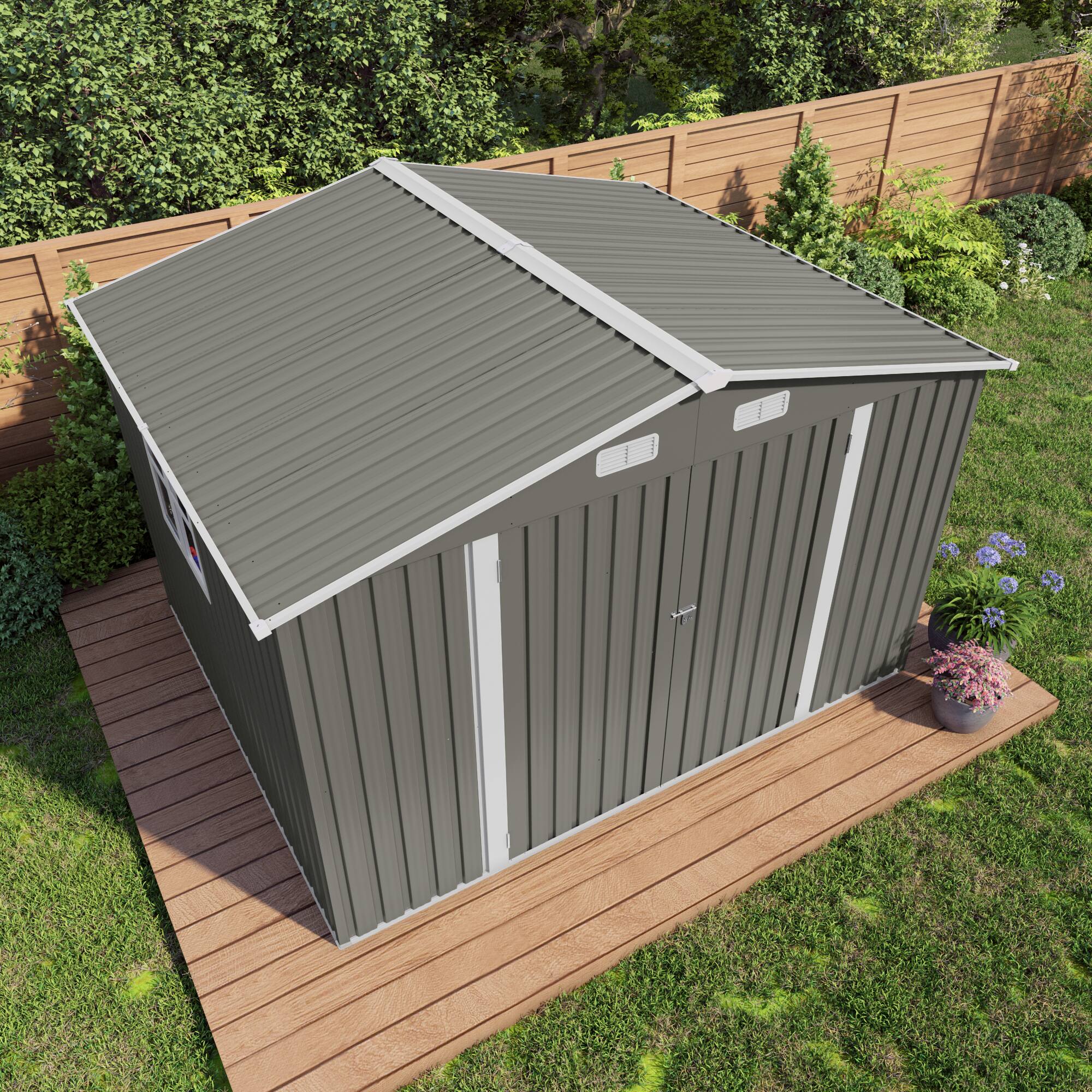 Alt View 1. Mondawe - 10x8 FT Outdoor Storage Shed with Lockable Door,Air Vent and Clear Window - Gray.
