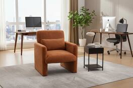 Forest'nSky - Modern Office Chair in White Boucle Fabric - Upholstered Ergonomic Armchair for Desk & Lounge - Orange