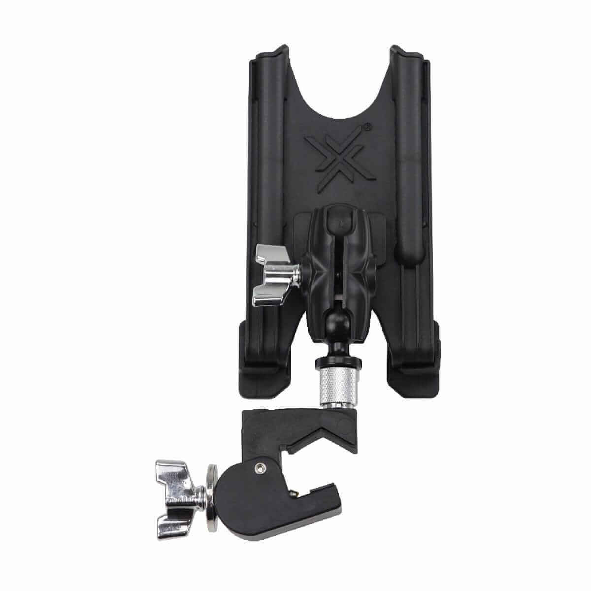 Back. Gibraltar Hardware - Dual Adjust Tablet C-Clamp Table Stand Mount for Workstation, No Slip with Adjustable Angle Placement - Black.
