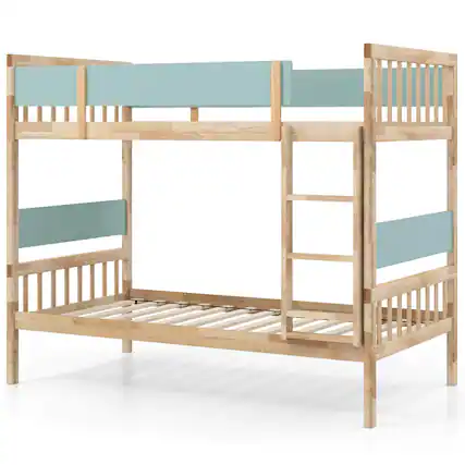 Front. Costway - Twin Over Twin Bunk Bed Solid Wood Bed Frame with Ladder Full-length Guardrails - Natural.