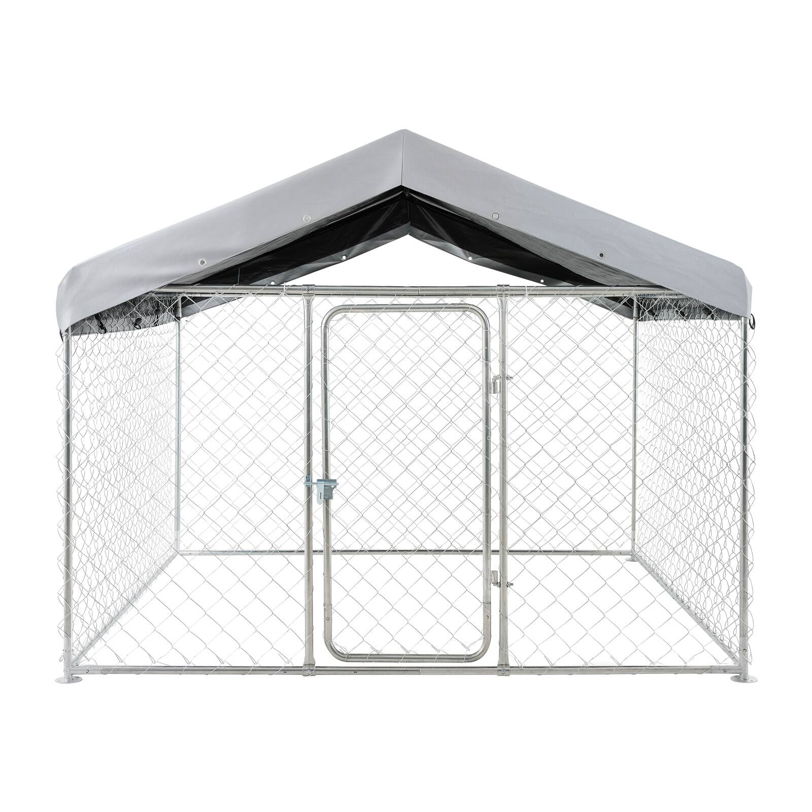 Alt View 5. VEVOR - Outdoor Dog Kennel, 6.56 x 6.56 x 5.25 ft Large Dog Kennel with Secure Lock, Outside Dogs Enclosures with UV-Resistant - Galvanized Finish + Silver Gray.