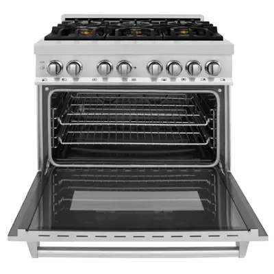 ZLINE - 36" Legacy Dual Fuel Range w/ Gas Cooktop & Electric Oven w/ 6 Brass Burners (RA-BR-36) - Stainless Steel/Brass Burners