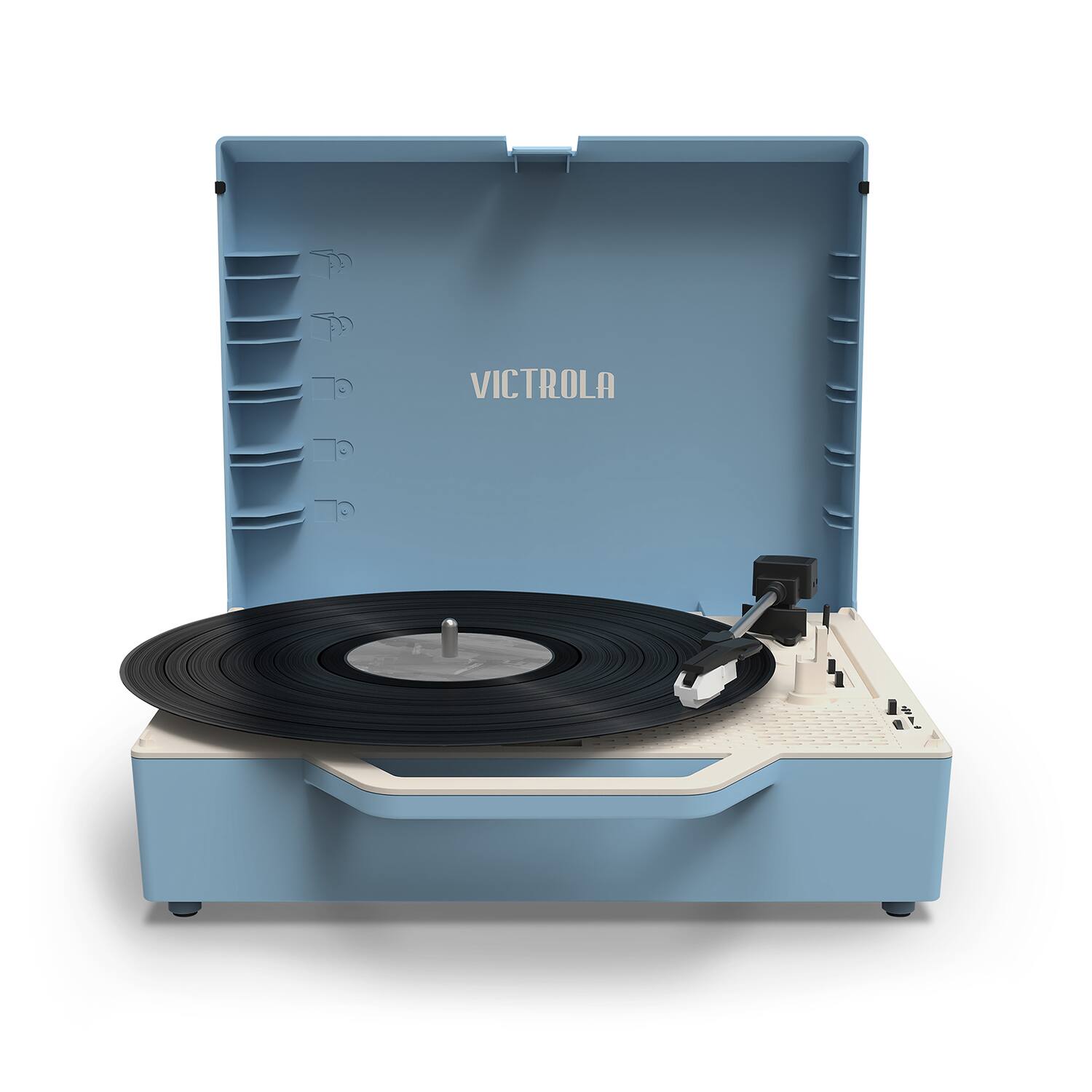 Alt View 16. Victrola - Re-Spin Sustainable Bluetooth Suitcase Record Player - Light Blue.