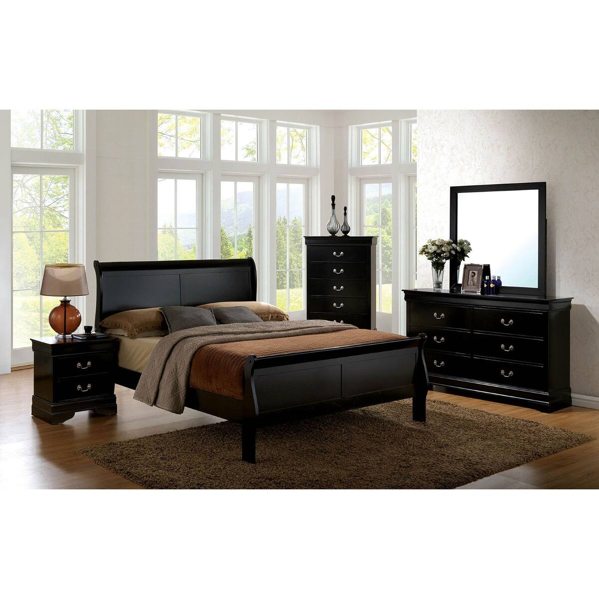 Alt View 5. Loheer - Loheer Black Solid Wood Nightstand with Two Drawers for Bedroom Storage - Black.