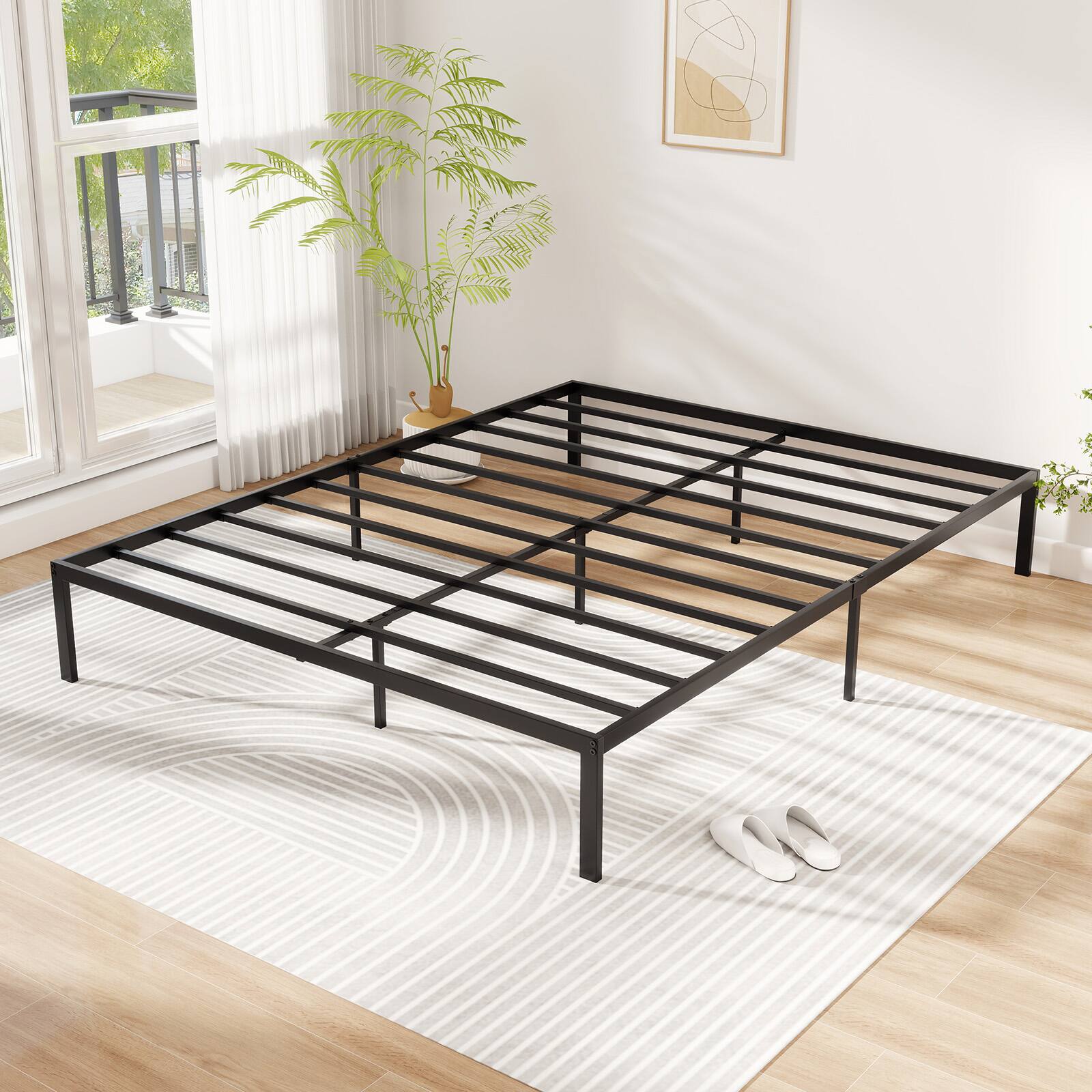 Alt View 1. Gymax - Gymax Queen Size Metal Bed Frame Heavy Duty Support Slats Mattress Foundation - Black.