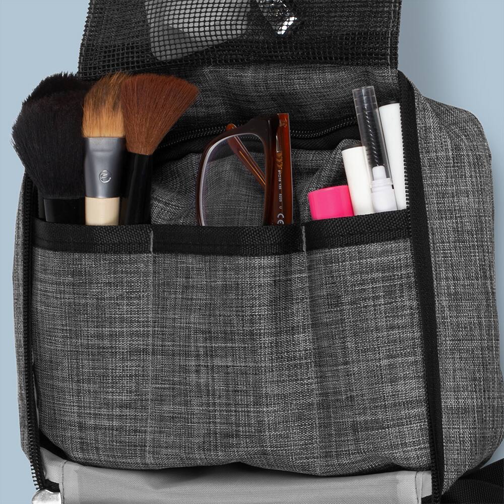 Alt View 7. Fosmon - Travel Toiletry Bag with Handle, 3 Compartments Hanging Toiletry Bag for Makeup Cosmetic Bag, Waterproof Travel Pouch - Gray.