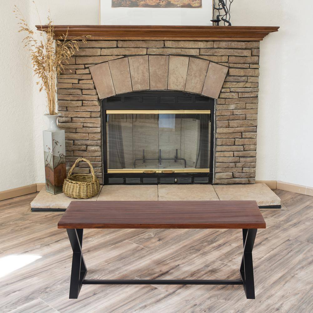 Back. AmeriHome - AmeriHome Acacia Wood Cross Leg Living Room Table Set - Tan.