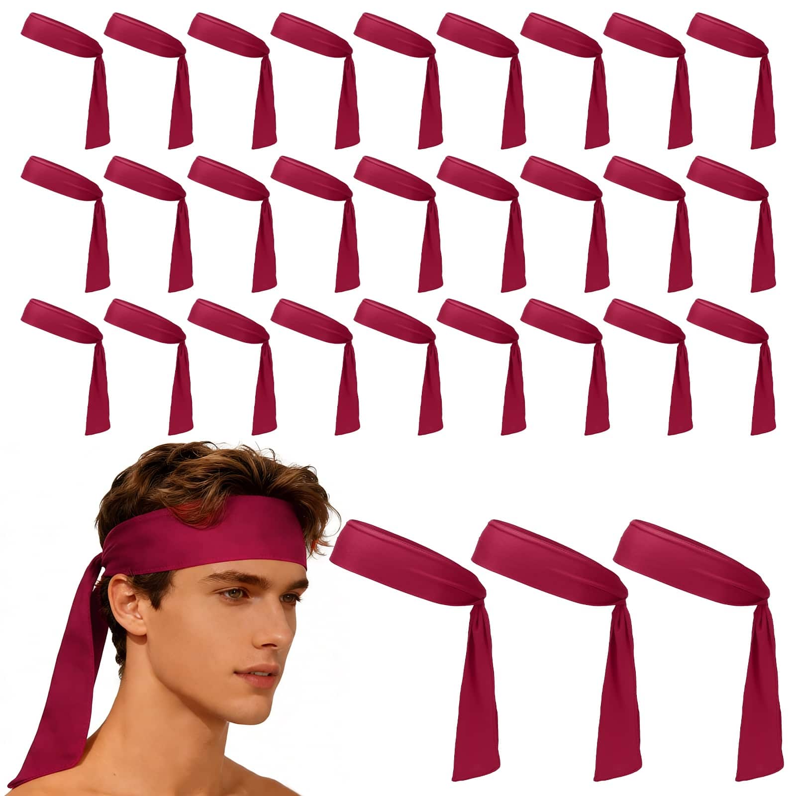 Unique Bargains - Tie Sweatband Headband, Adjustable Non-Slip Moisture Wicking Athletic Headband, 30pcs - For Tennis/Karate/Workout/Yoga - Burgundy price history on PriceWatchPro