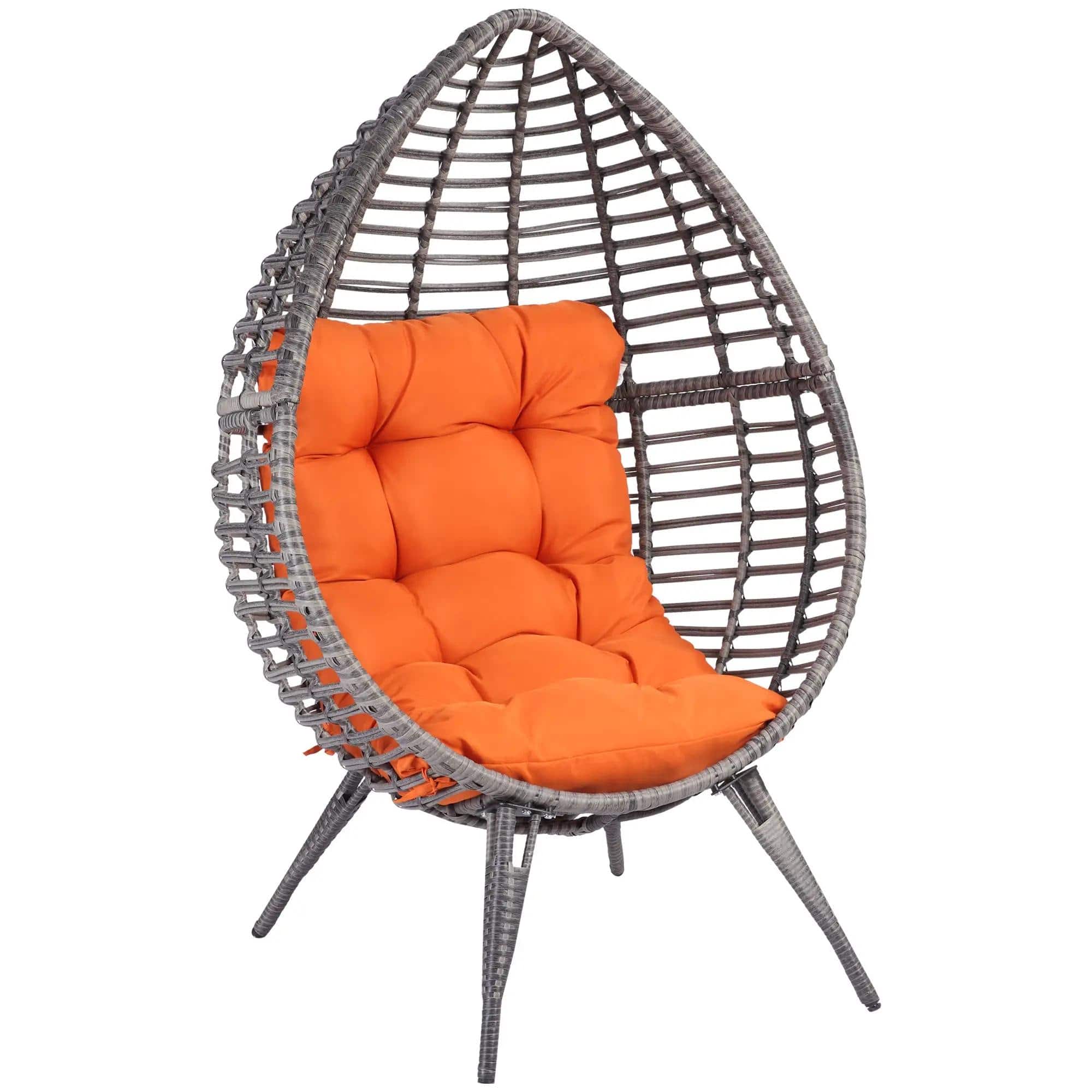 Resenkos - Egg Chair with Soft Cushion, Teardrop Seat, Outdoor/outdoor Patio Furniture, PE Rattan - Orange
