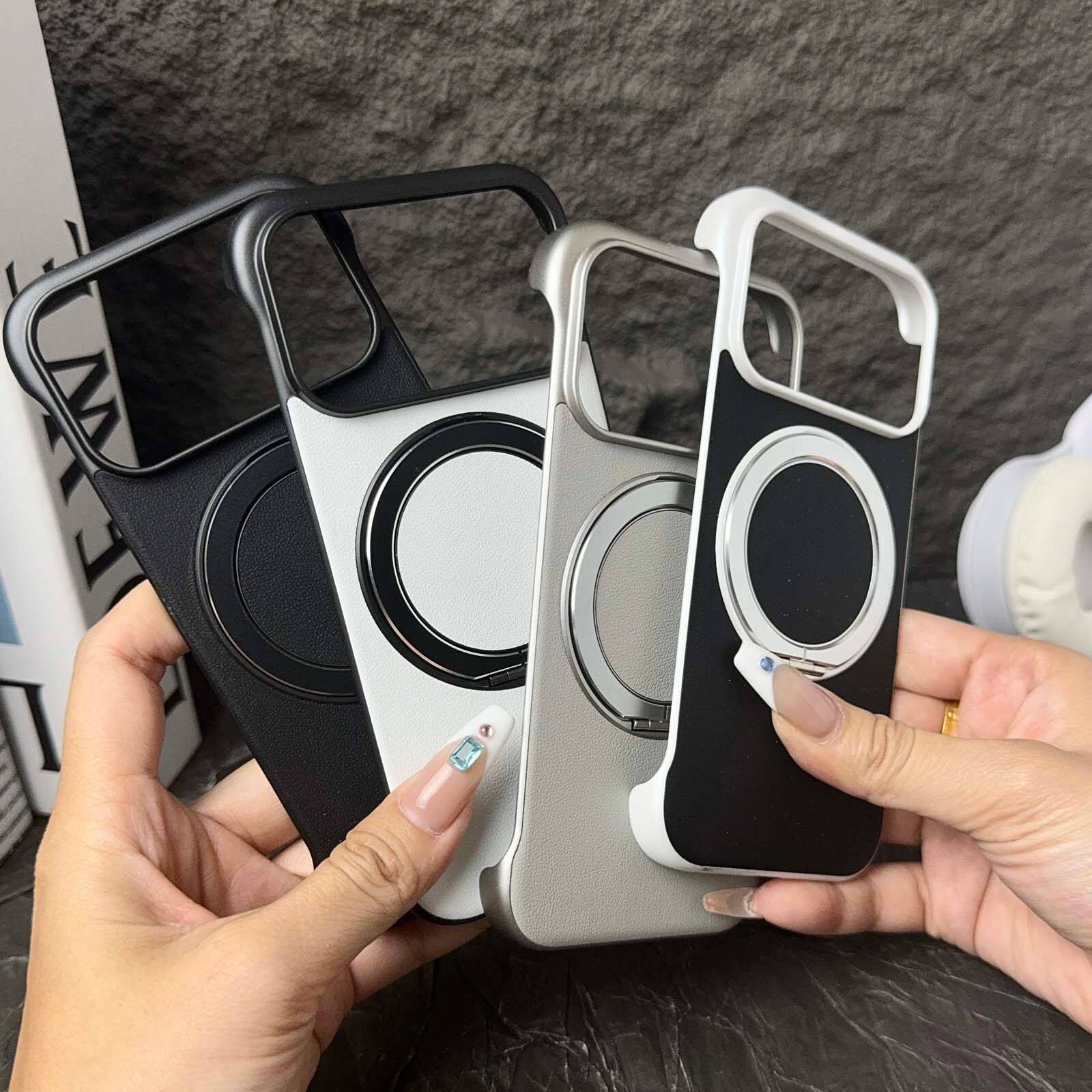 Alt View 3. Dteck - Frameless Slim Phone Case for Apple iPhone 17 Pro Max Built-in Ring Stand, Magnetic Rugged Shockproof Hard PC Back Cover - Winered.