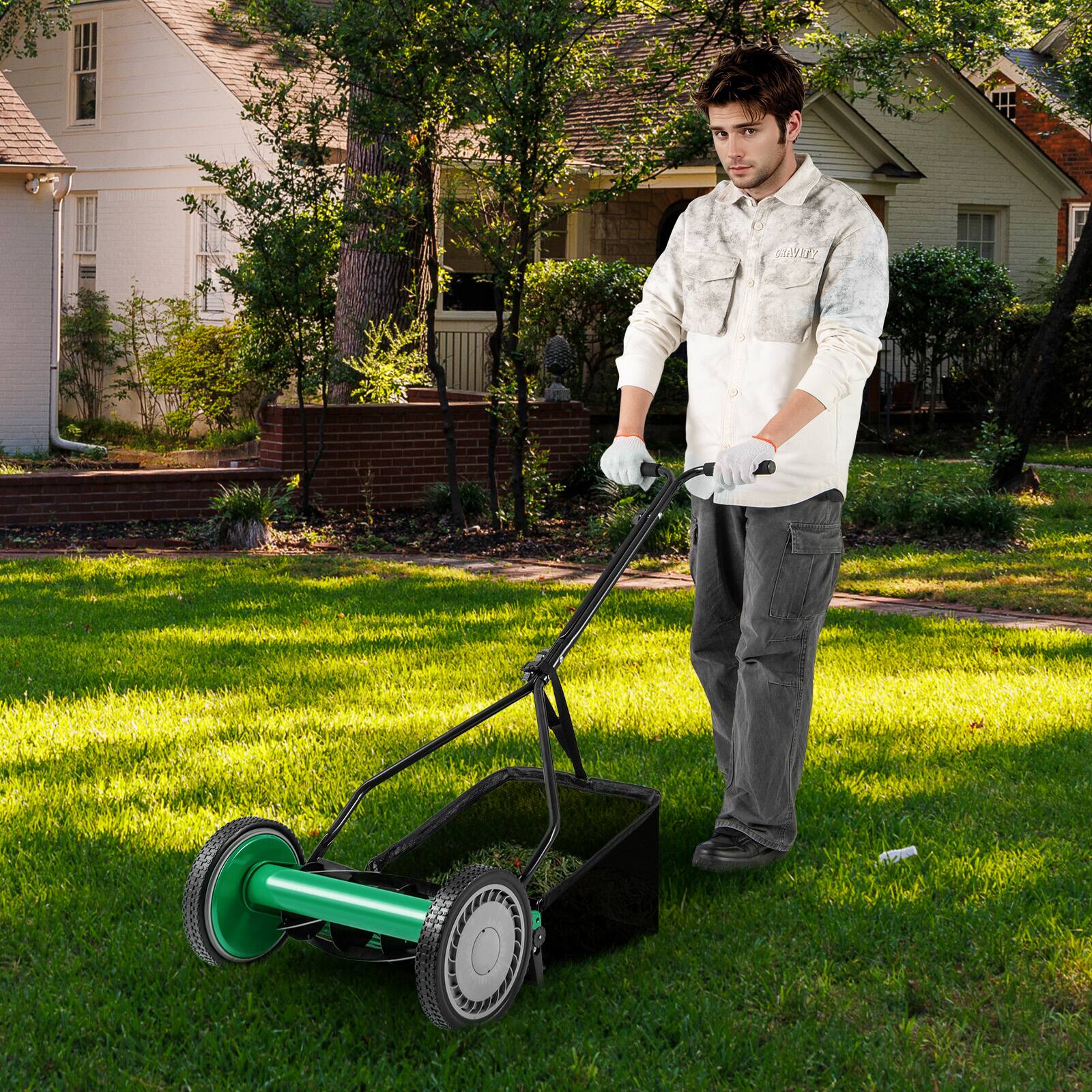 Alt View 1. Gymax - Gymax 14'' Manual Reel Mower w/ 5-Blade 6.6 Gallon Removable Grass Catcher for Garden Green - Green, Black.