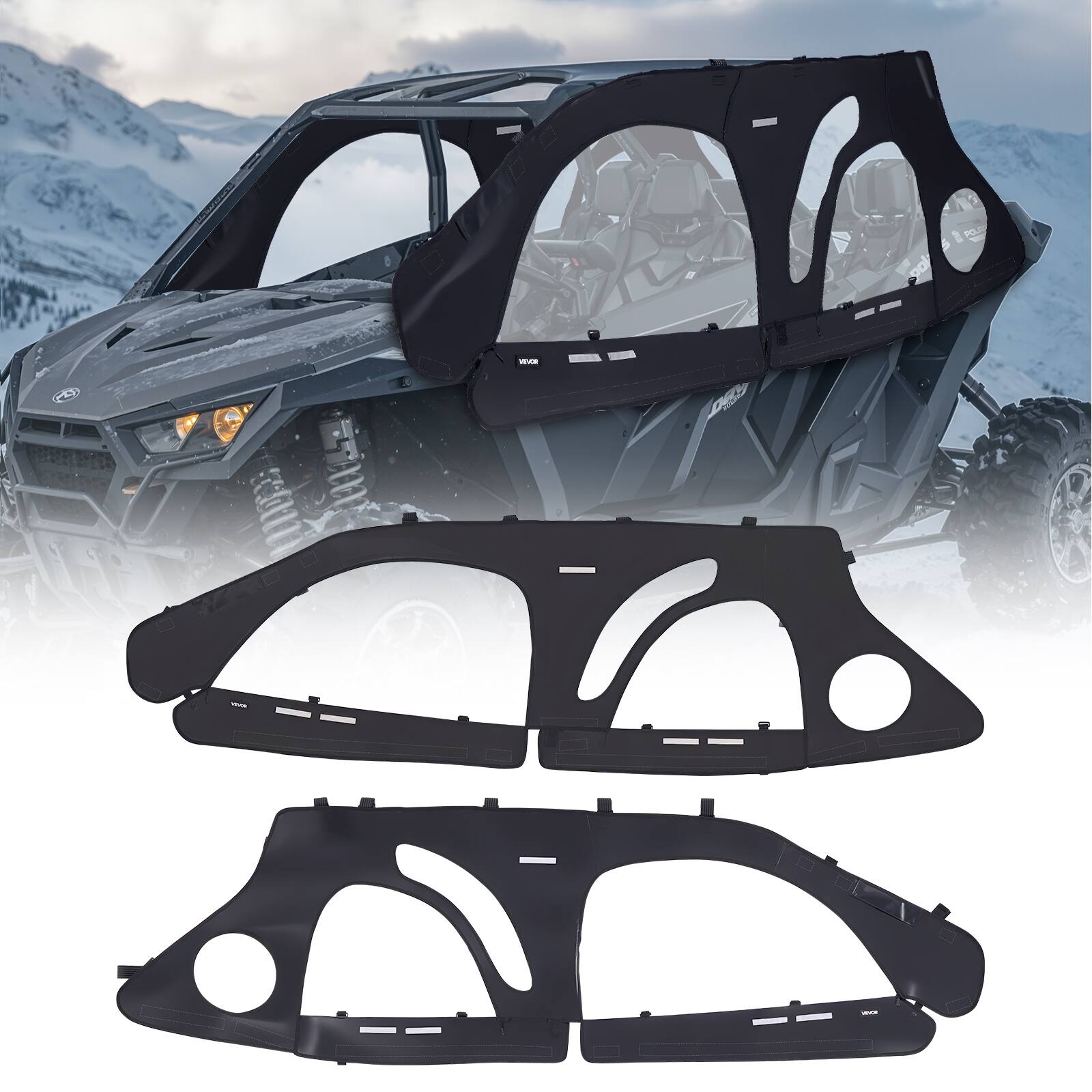 Front. VEVOR - Cab Enclosure Upper Doors, Compatible with Polaris RZR PRO 2020-2024/Polaris RZR Turbo2022-2024, Soft Upper Doors - Black.