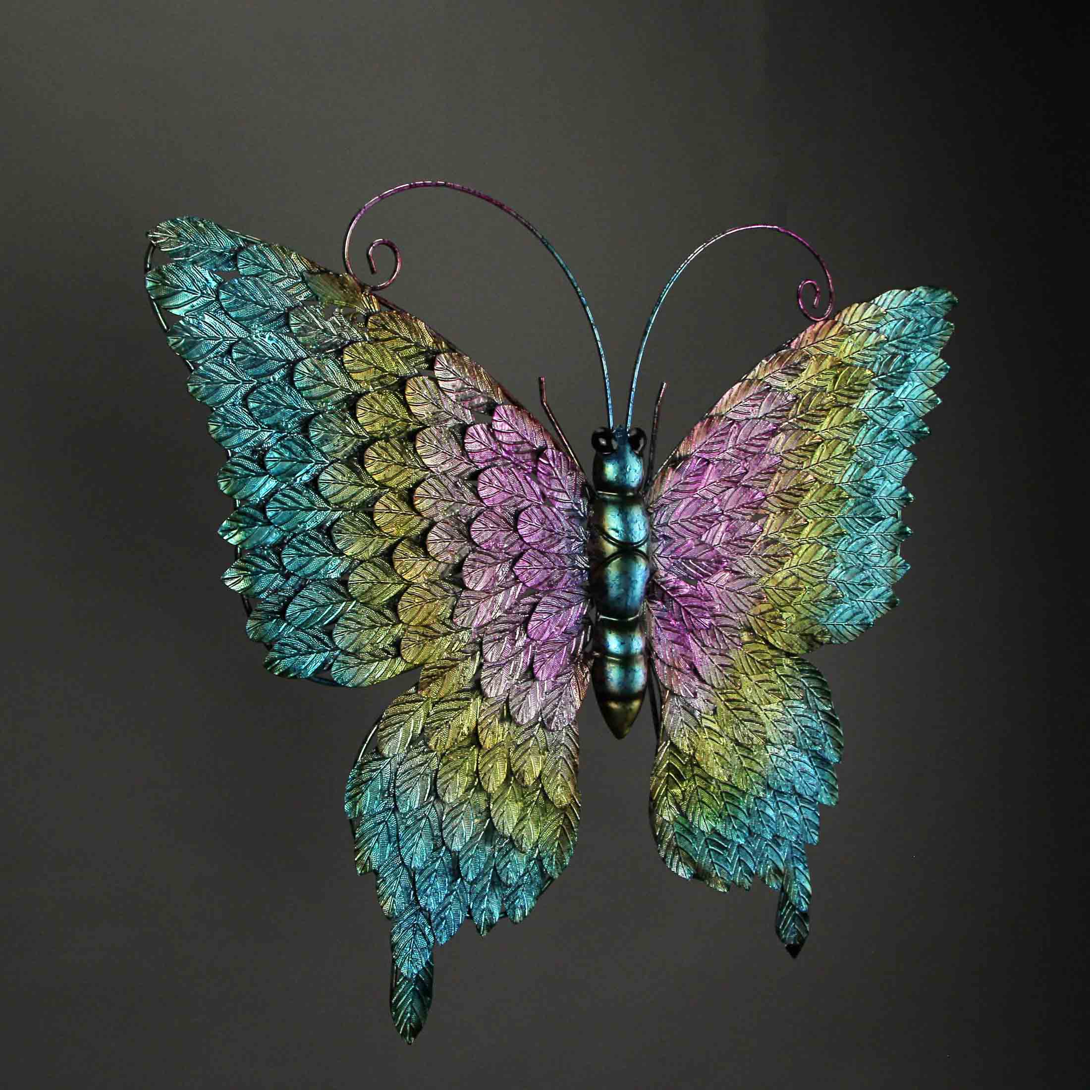 Alt View 2. Things2Die4 - Set of 2 Multicolor Metal Butterfly Wall Decor Outdoor Indoor Hanging Sculptures - Multicolored.
