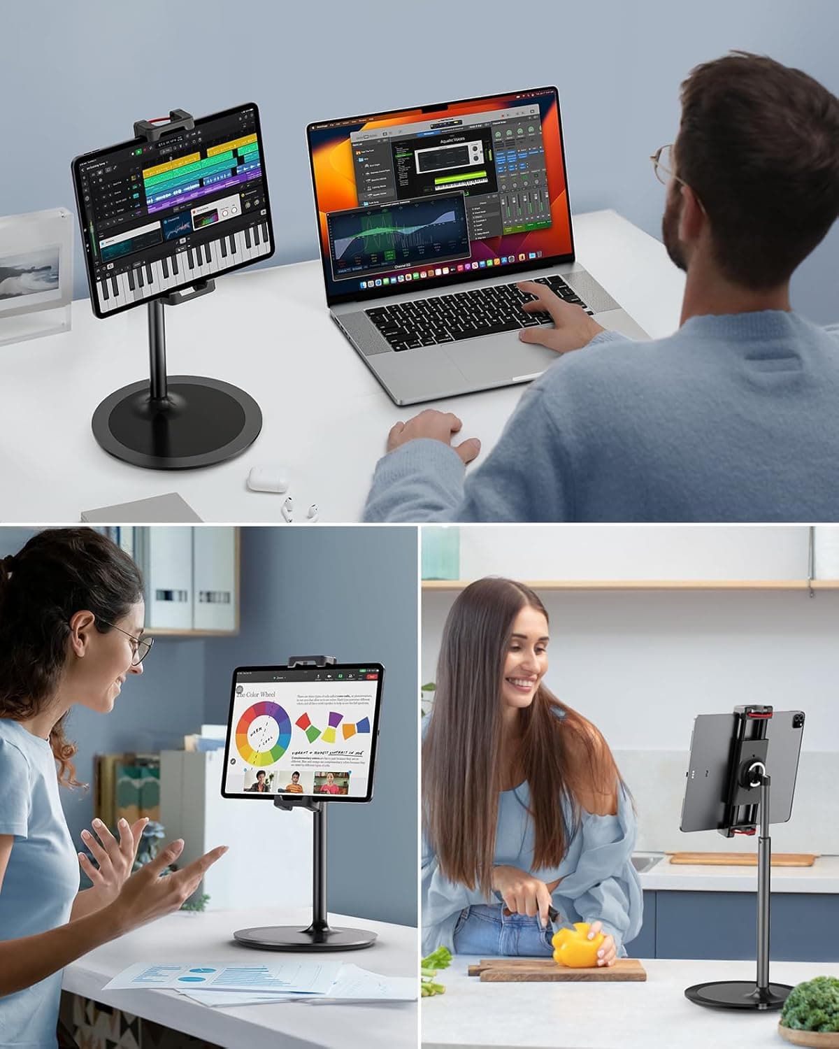 Alt View 1. FINEAK - 360° Rotating Extra-Height Aluminum Tablet Stand, Black - Black.