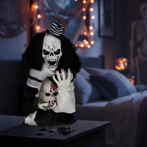 Alt View 7. Winado - Halloween Scary Bounce Clown Skeleton w/ Bloodstains Tabletop Animated Prop Decoration for Holiday Indoor Outdoor Garden - White & Black.