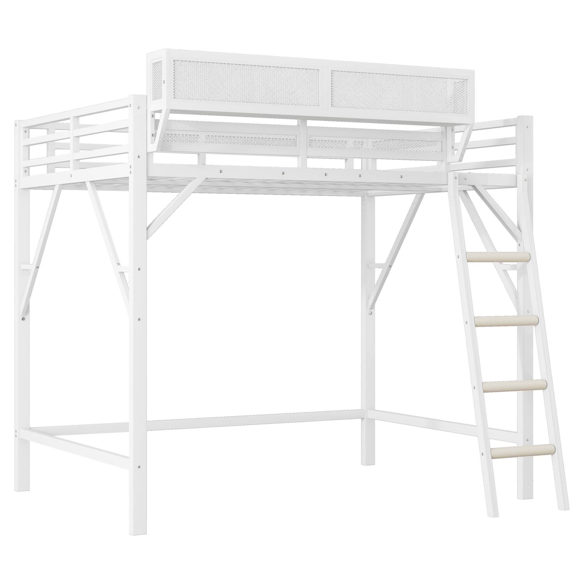 Alt View 8. GOODSILO - Full Size Metal Loft Bed with Storage Shelves and Ladder for Kids and Teens - White.