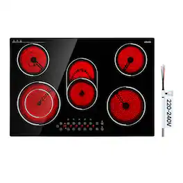 VEVOR - Electric Cooktop 30inch 5 Burners Stove Top 8900W 220V No Plug, Ceramic Built-in Radiant Electric Stove - Black