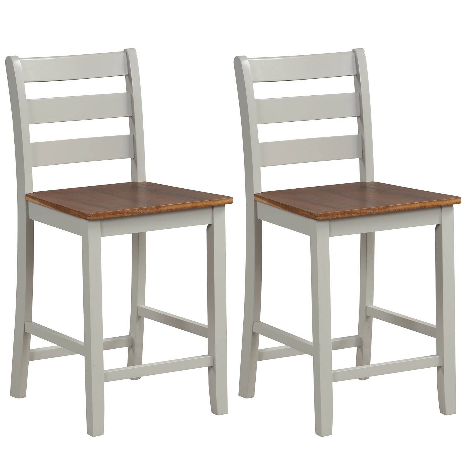 Alt View 9. Gymax - Gymax Set of 4 Counter Height Chairs w/ Inclined Backrest Rubber Wood Crossbars - Gray, Walnut.