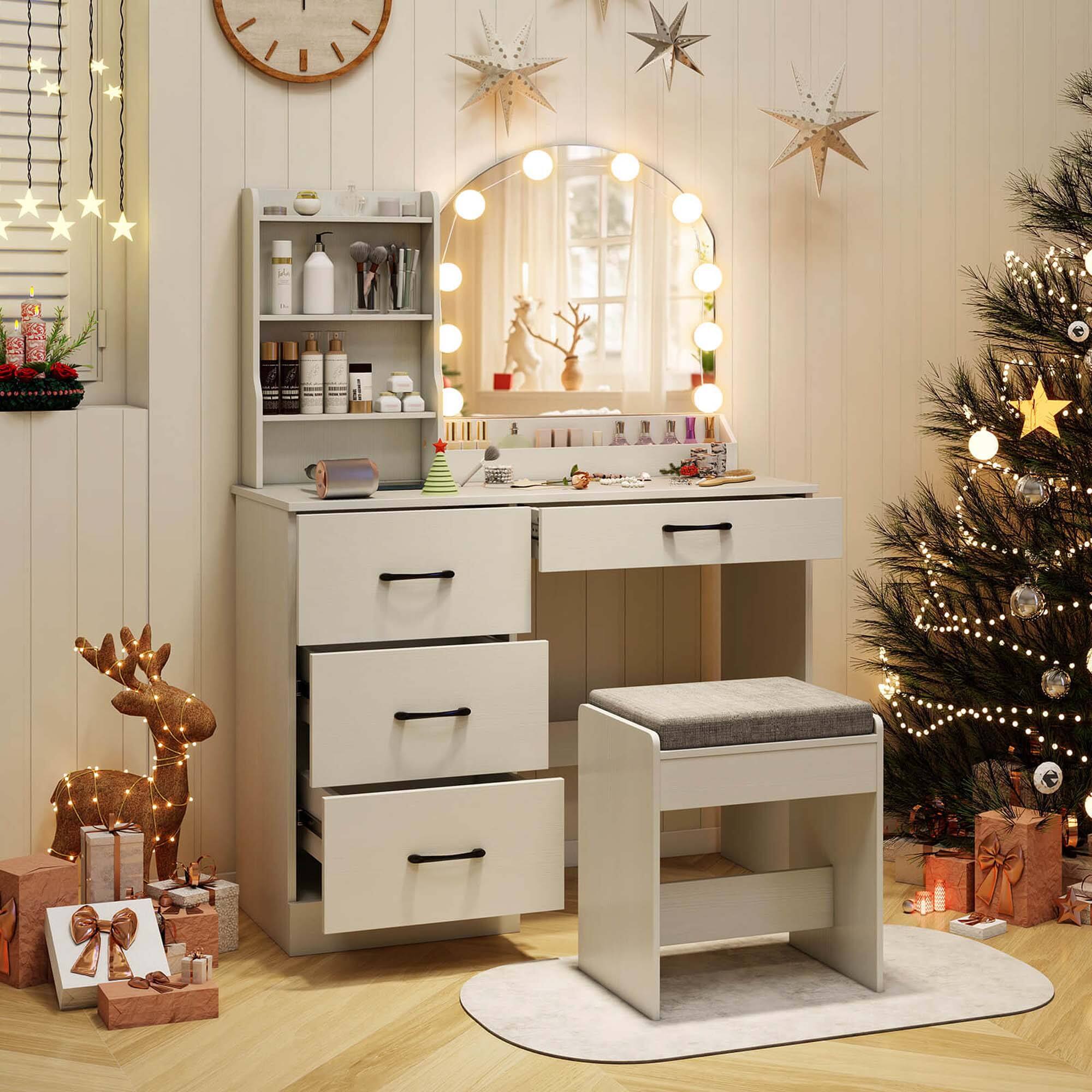 Alt View 4. Costway - Costway Vanity Set with Mirror and Lights with 3-Color Lighting & Adjustable Brightness White - White.