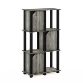 Furinno - Brahms 4-Tier Storage Shelf with 3 Doors, French Oak/Black - French Oak/Black