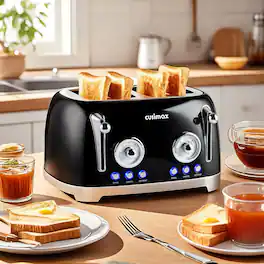 Cusimax - Retro 4 Extra Wide Slots Toaster 6 Levels 4 Functions Stainless Steel Auto Shut Off Removable Crumb Tray - Black