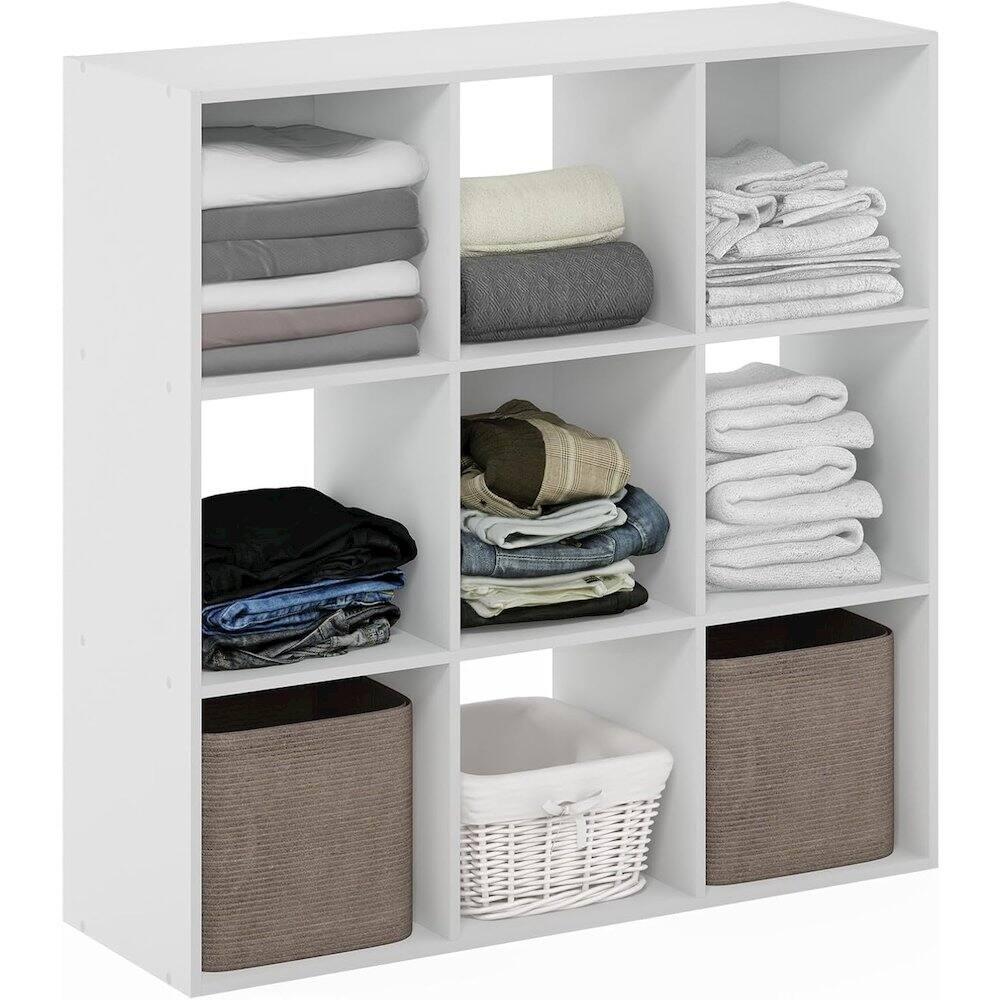 Alt View 1. FurniFact - White Engineered Wood 9 Cube Storage Organizer with Modern Storage Cubes - White.
