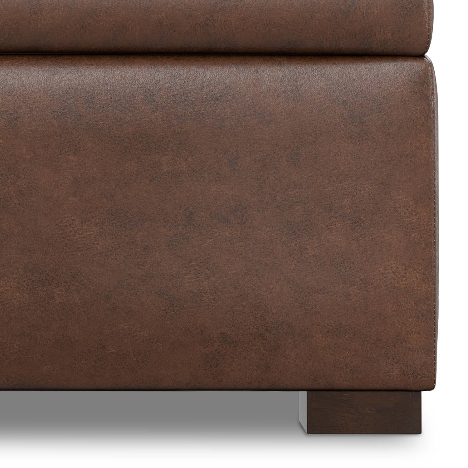 Alt View 6. Simpli Home - Gabbie 36 inch Wide Square Coffee Table Storage Ottoman in Distressed Chestnut Brown Vegan Leather - Distressed Chestnut Brown.