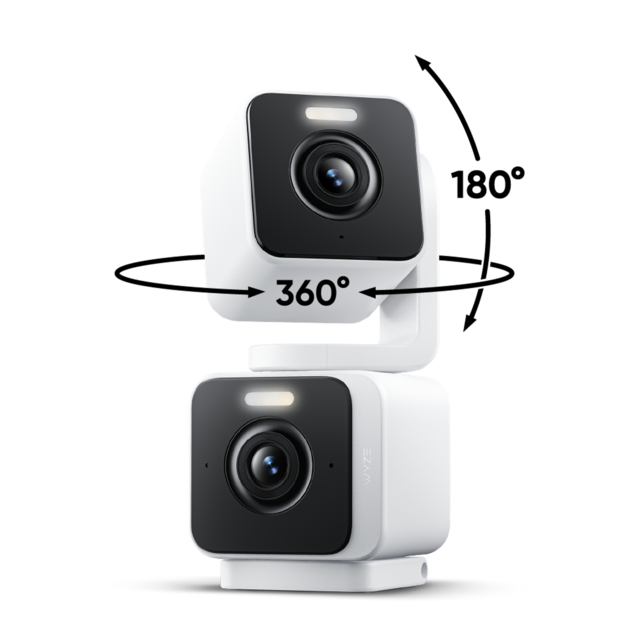 Wyze - Duo Cam Pan Dual 2K Indoor/Outdoor Plug-in WiFi Security Camera with Pan/Tilt Motion Tracking & Color Night Vision - White