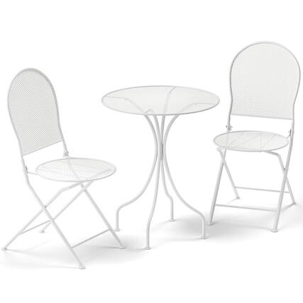 Front. Gymax - Gymax 3 Piece Patio Set w/ Rattan-like Pattern Metal Patio Folding Bistro Set for 2 - White.