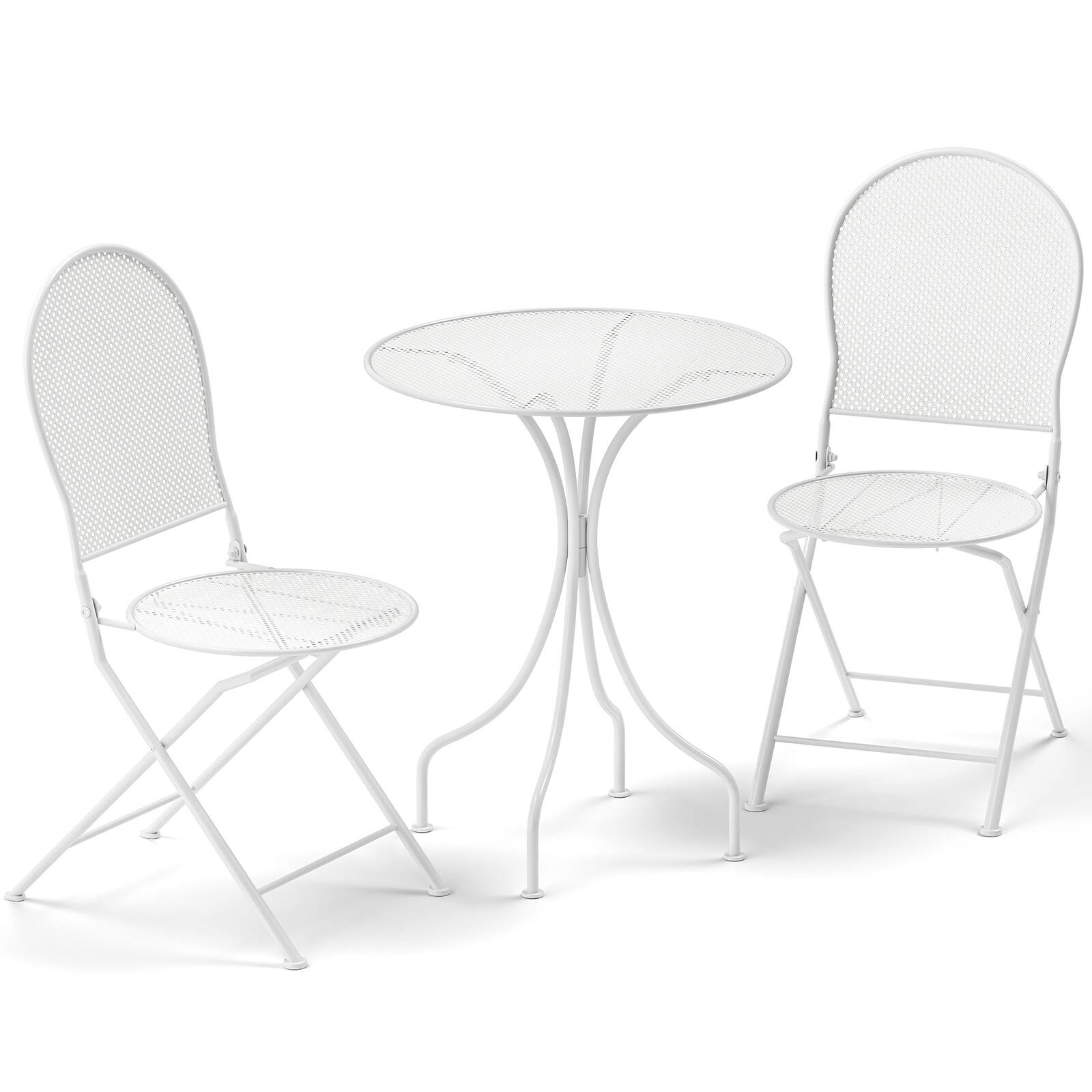 Front. Gymax - Gymax 3 Piece Patio Set w/ Rattan-like Pattern Metal Patio Folding Bistro Set for 2 - White.