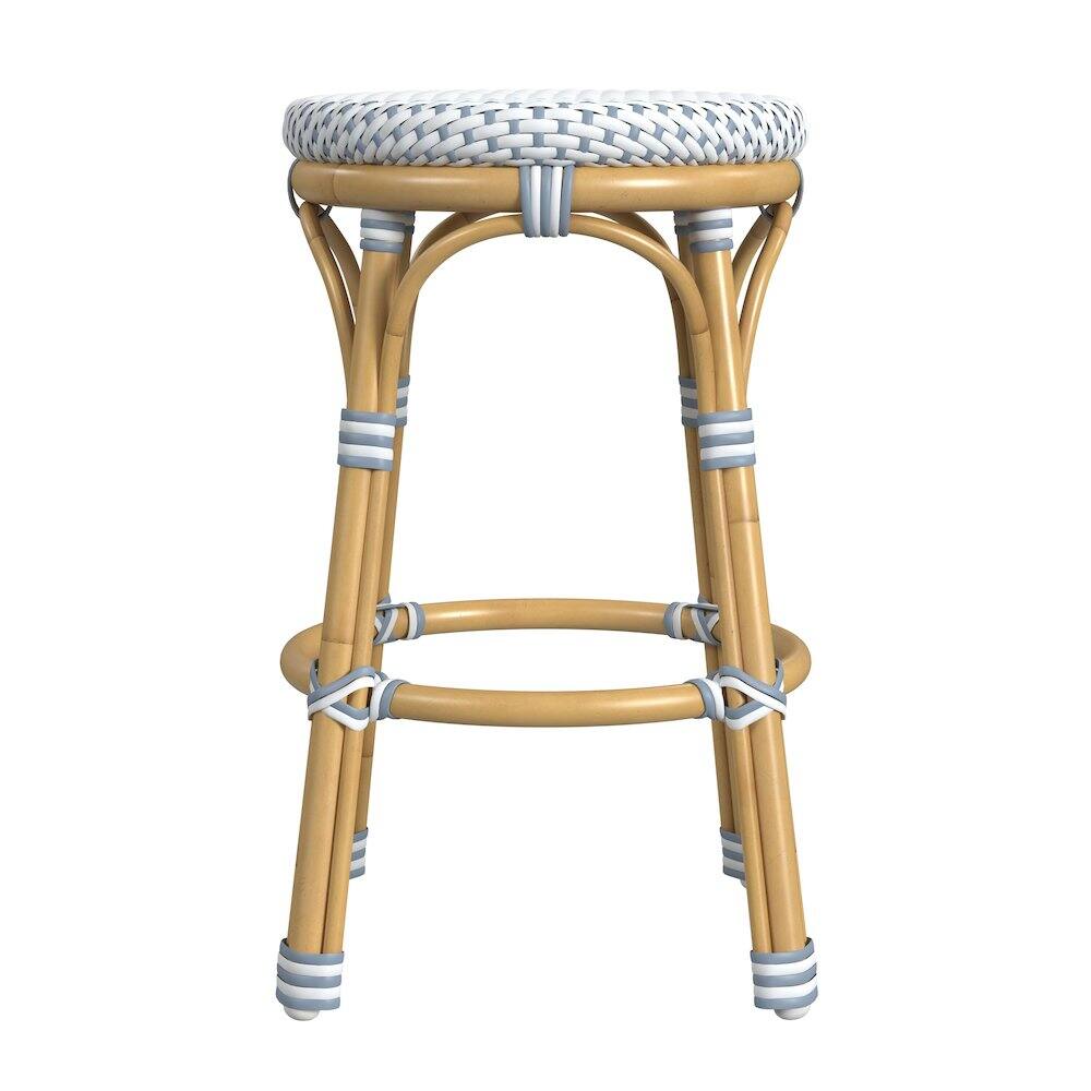 Angle. Butler Specialty - Tobias 24 in. Seat Height Outdoor Rattan and Metal Backless Counter Stool - Blue.