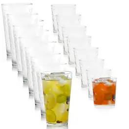 Gibson - Home Great Foundations 16 Piece Tumbler and Double Old Fashioned Glass Set in Square Pattern - Clear