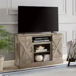 Chateau Abodes - 47" Farmhouse TV Stand with Open and Closed Storage Space for TV up to 50" - Gray Wash