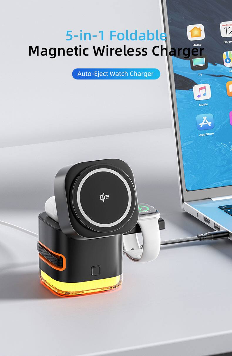 5-in-1 Foldable Magnetic Wireless Charger Auto-Eject Watch Charger