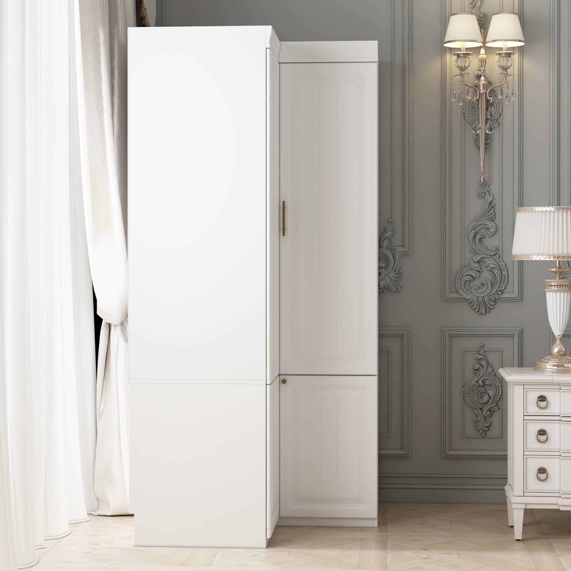 Back. FUFU&GAGA - Space-Saving Corner Wardrobe – Large Capacity Closet for Bedroom Organization - White.