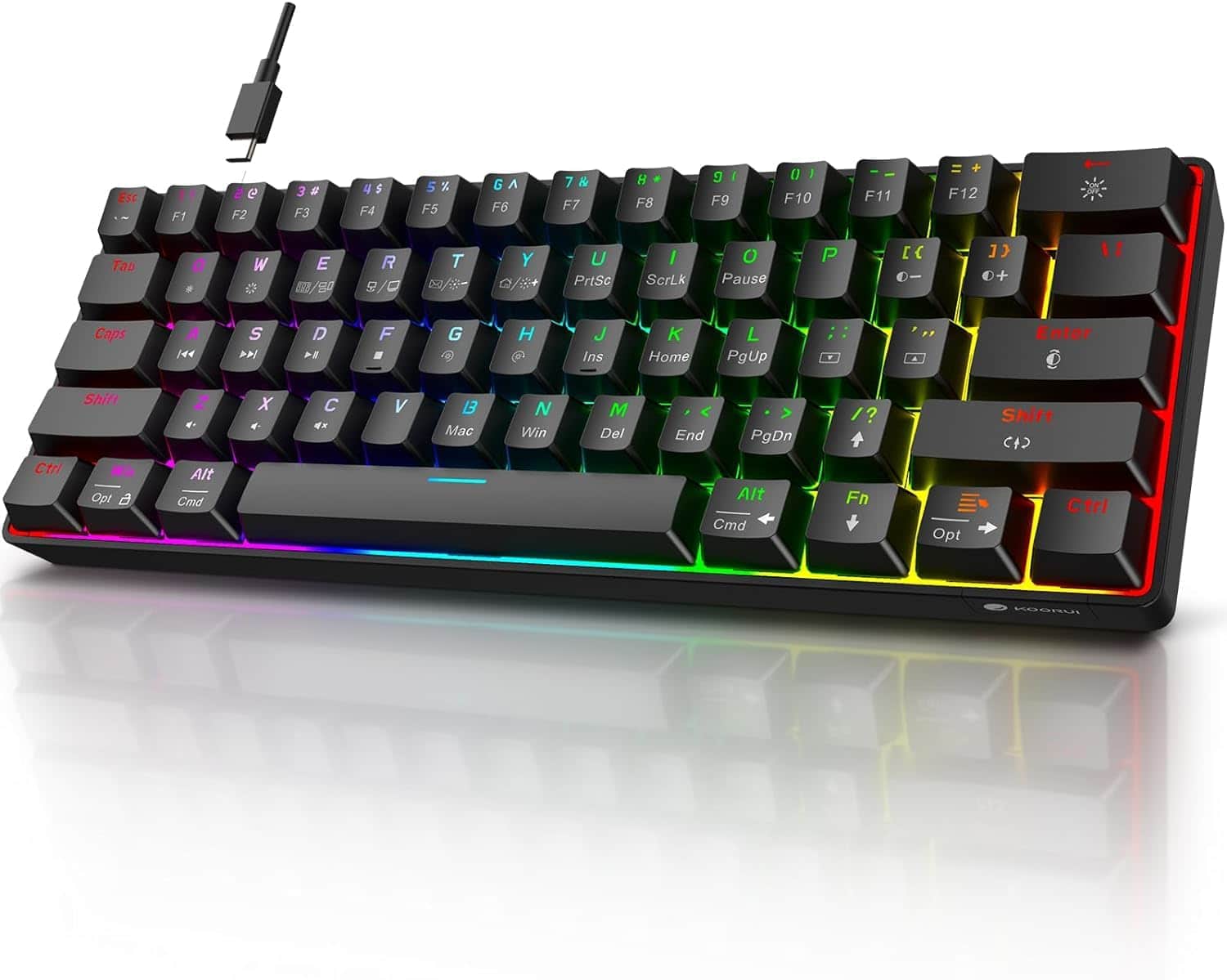 TECH SAFARI - 60 Gaming Keyboards 61 Keys Wired Ultra-compact Mechanical 26 Rgb Backlit With Red Mini For Windows Macos - Blue Switch