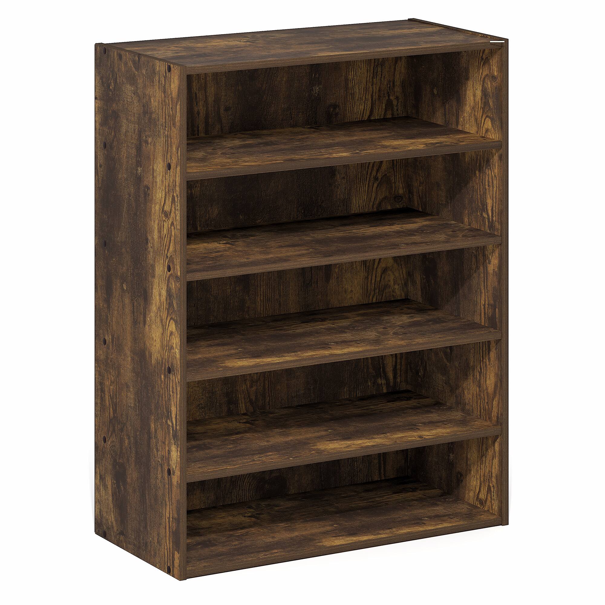 Alt View 4. Furinno - FANO 5-Tier Shoe Organizer, Shoe Rack, Stackable Shoe Storage, for Closet Entryway, Office, Garage - Amber Pine.