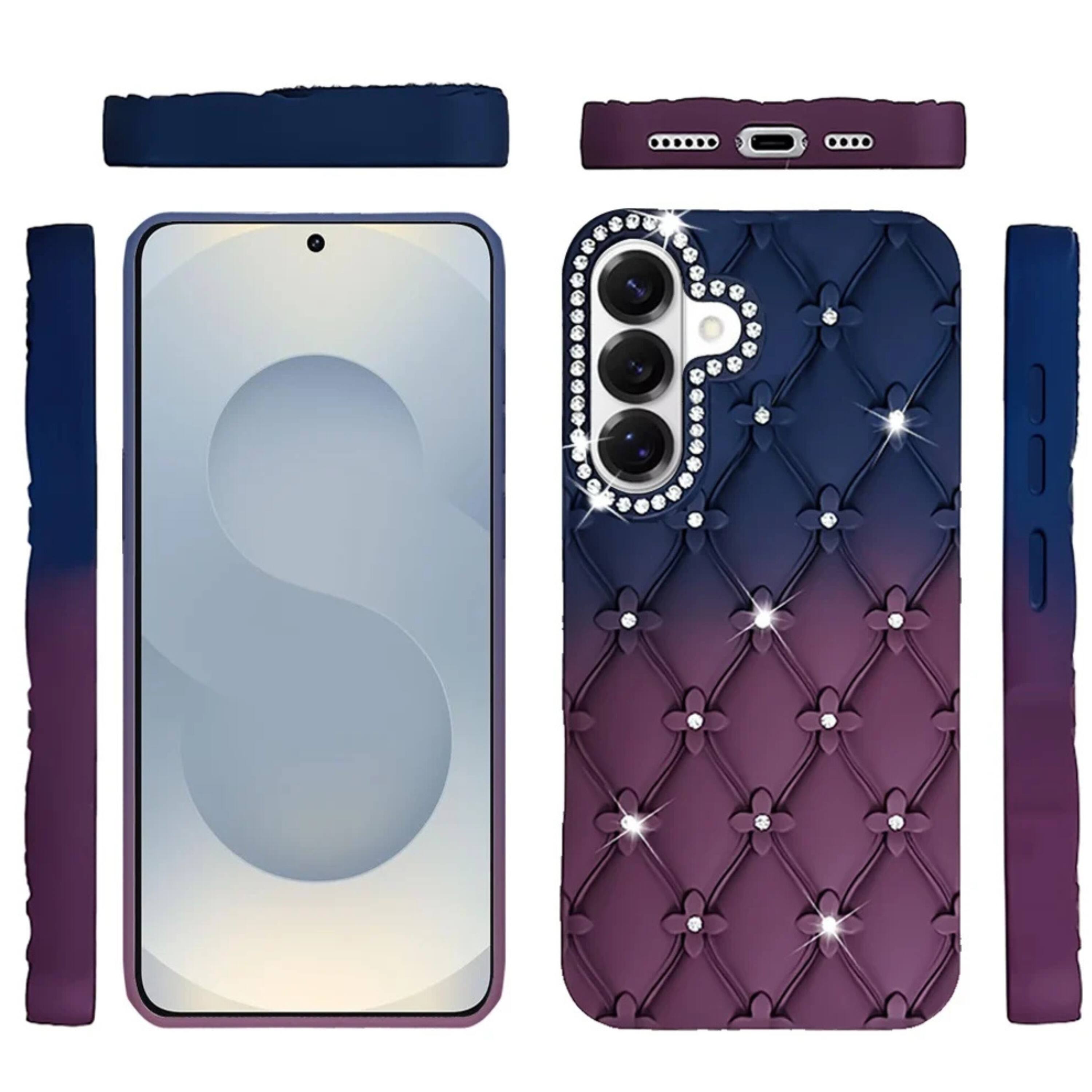 Angle. Kitcheniva - Bling Diamond Pattern Case With Tempered Glass For Samsung S26 6.3 Inch Light Purple - Light Purple.