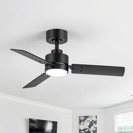 Breezary - 36'' Ceiling Fan, 3-Color Light, 3 Dual-Finish Plywood Blades, DC Motor, 6-Speed Remote Control, 5-Inch Downrod - Matte Black and Dark Wood Grain + Light Wood Grain