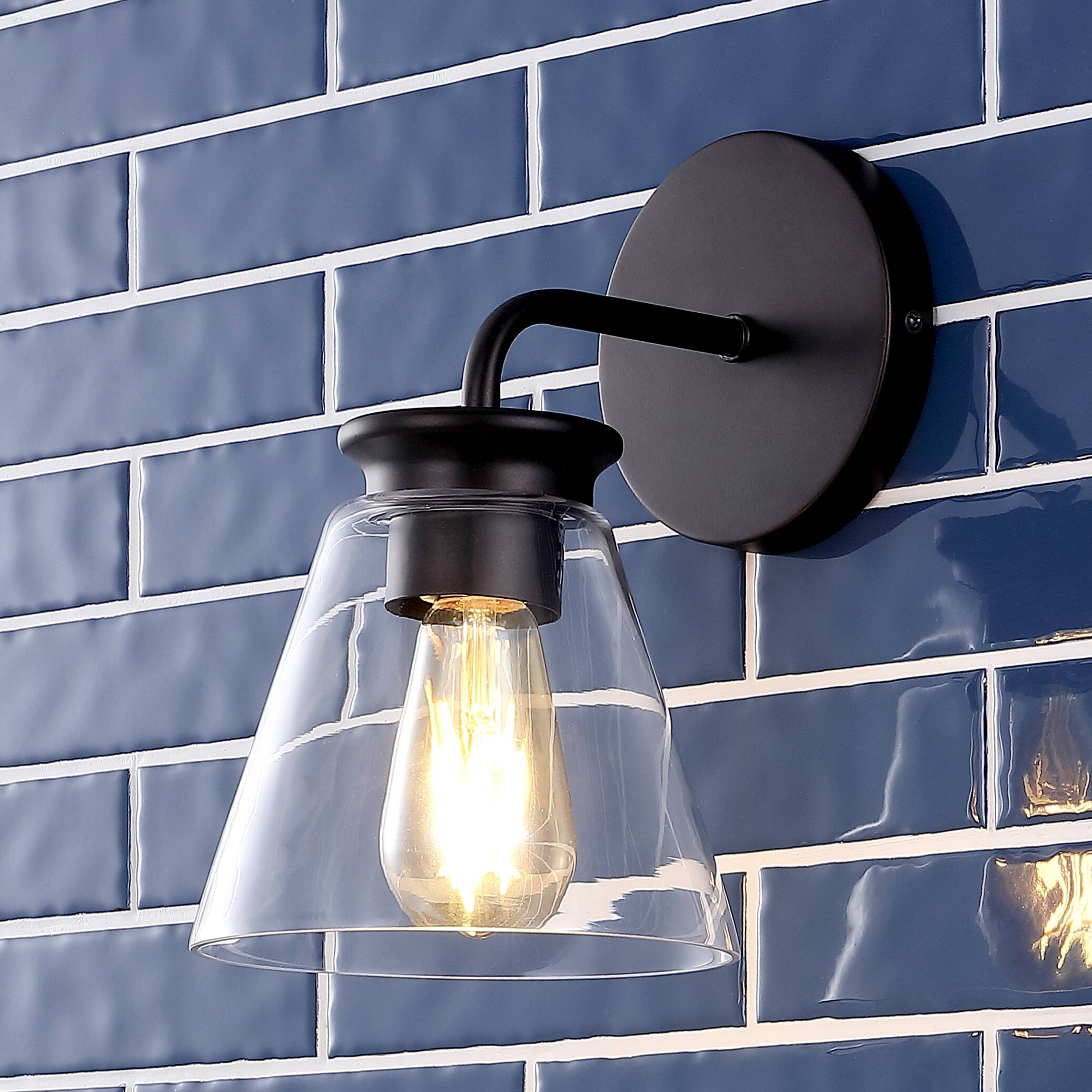 Alt View 1. Jonathan Y - Kondo 6.38" 1-Light Modern Farmhouse Iron LED Vanity, Oil Rubbed Bronze/Clear - Oil Rubbed Bronze.
