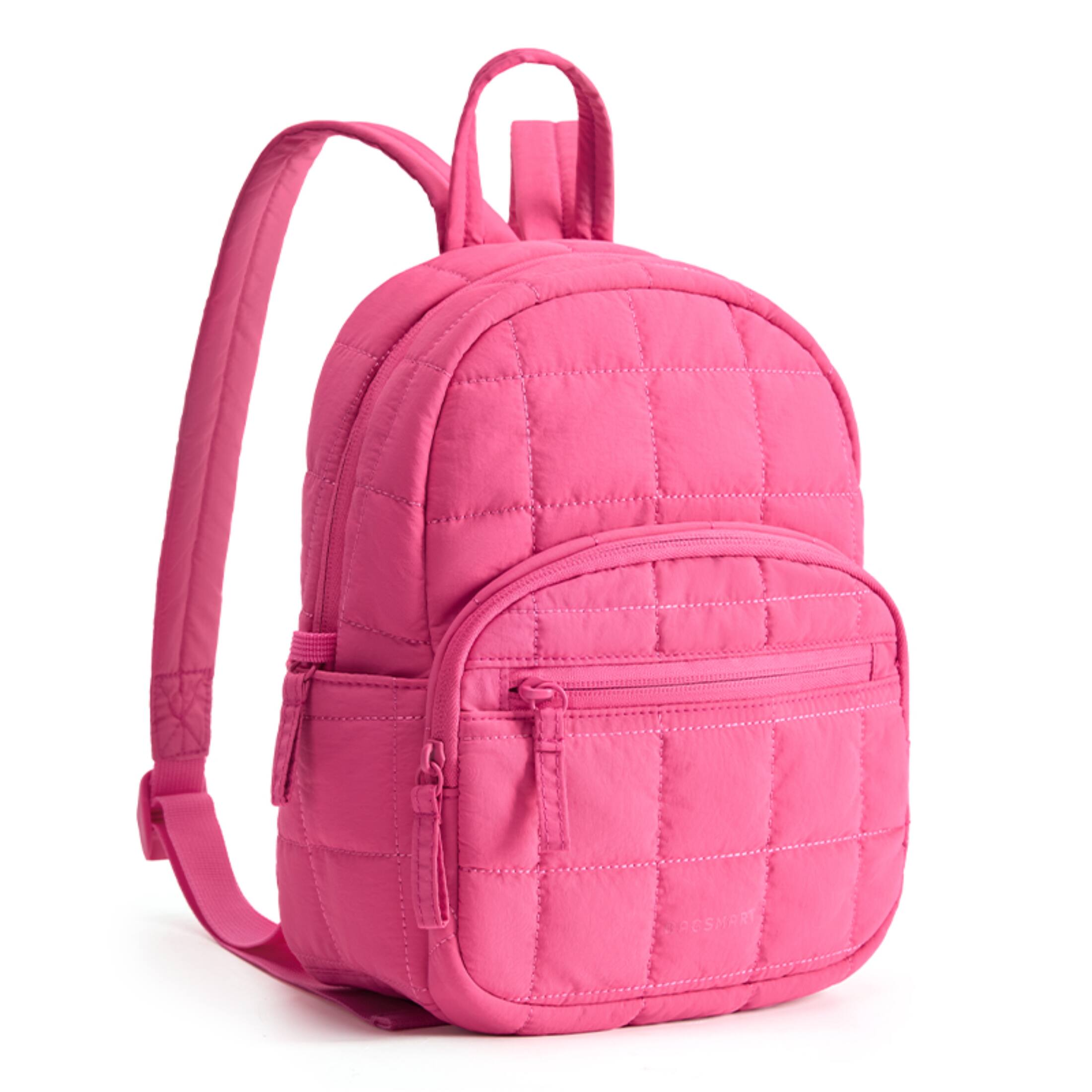Angle. Bagsmart - Backpack Purses for Women,Lightweight Quilted Mini Backpack,Water-resistant Puffer Small Daily Backpack Fashion Bookbag - Rose Red.