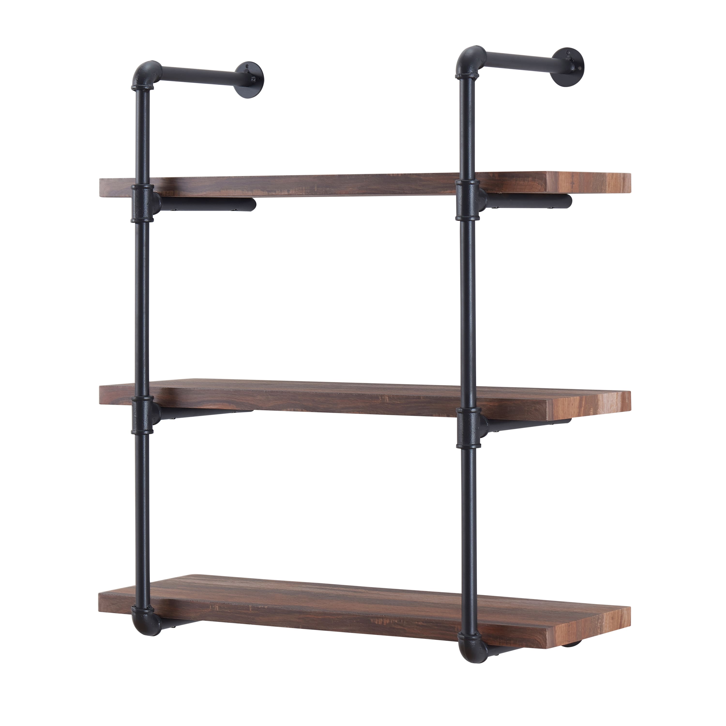 Danya B - Three Tier Industrial Pipe Wall Shelf - Brown