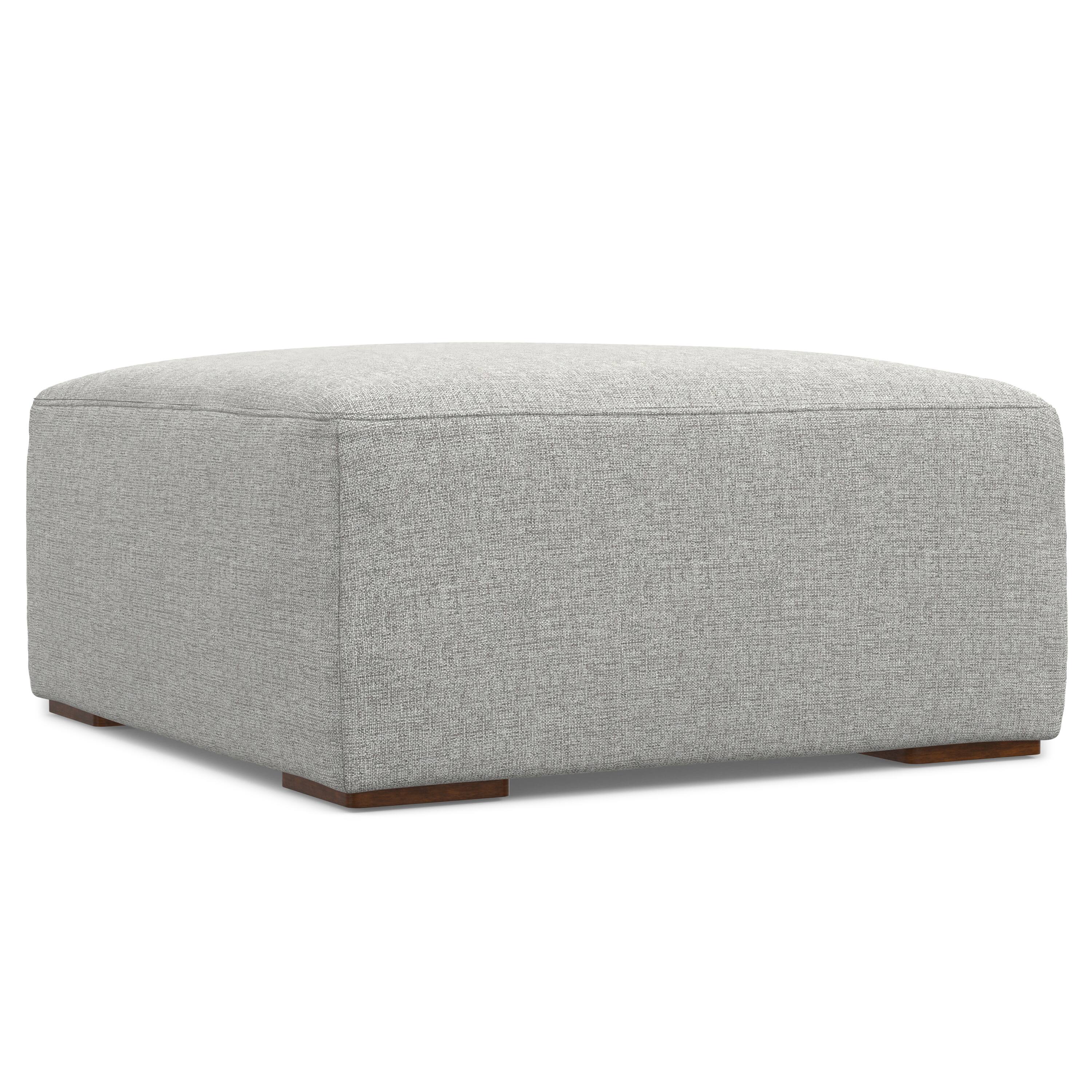 Front. Simpli Home - Rex Ottoman in Tightly Woven Performance Fabric - Pale Grey.