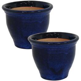 Sunnydaze - 9 in Studio Glazed Ceramic Planter - Set of 2 - Imperial Blue