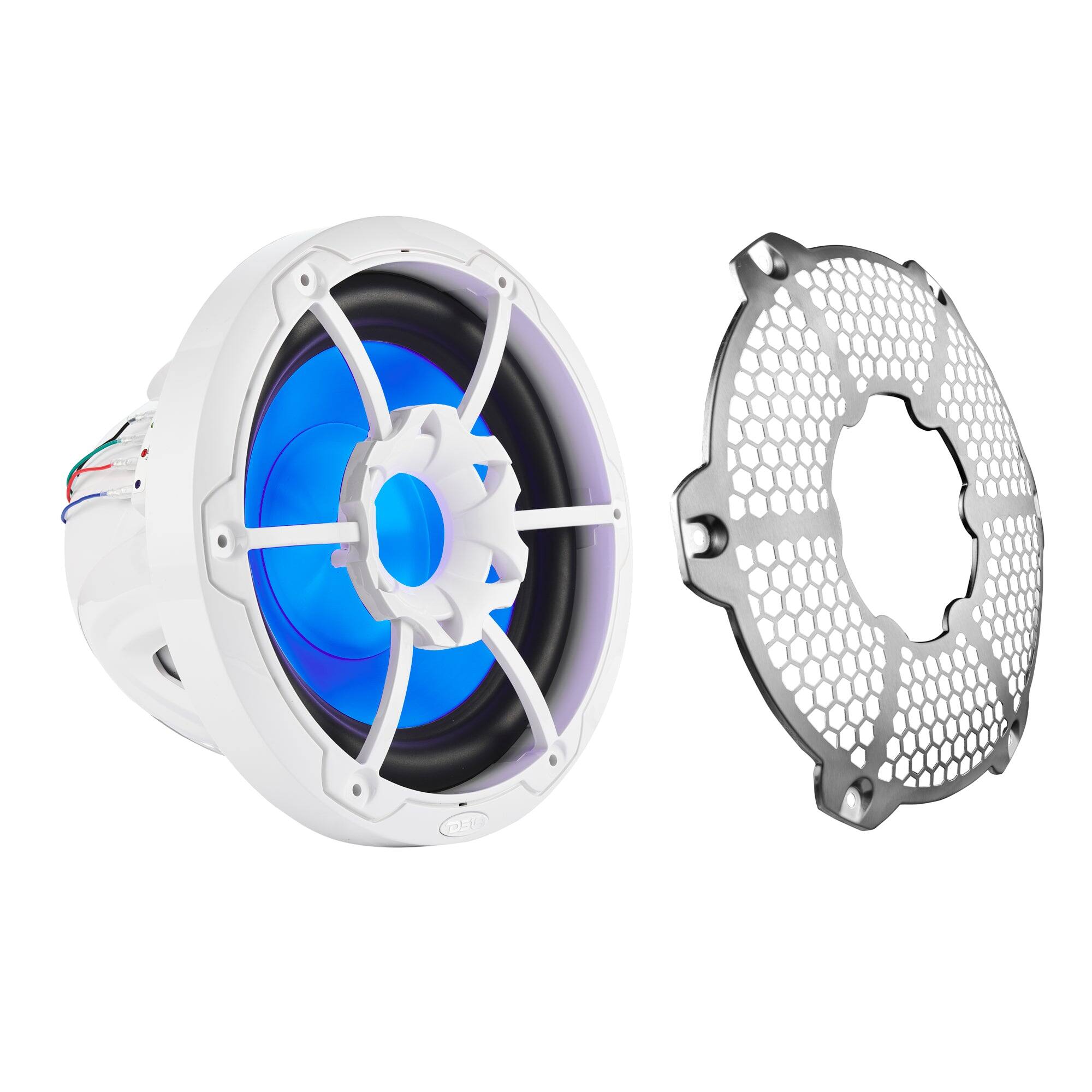 Angle. DS18 Audio - NXL 10" Subwoofer with RGB LED Lights, 300W RMS Single 4-Ohm - White.