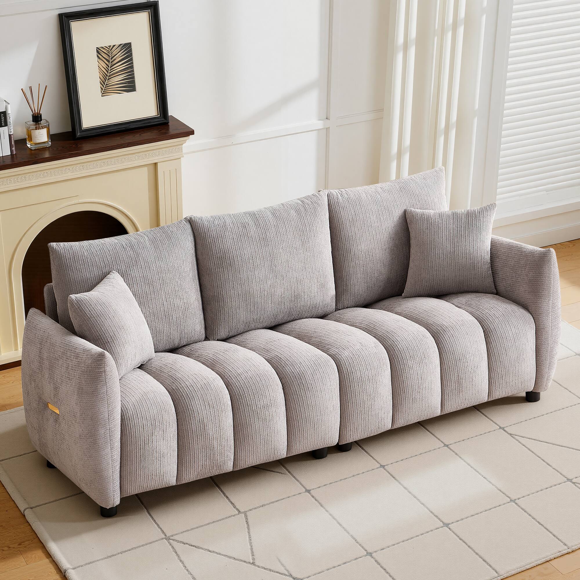 Alt View 7. Meqiodas - Modern Boucle Sofa Couch, Comfy 3 Seater Cloud Sofa with Soft Pillows, Curved Sofas Deep Seat, for Living Room, Bedroom - Gray.